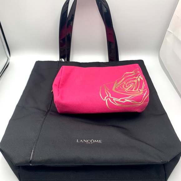 Lancôme travel pink/gold floral Limited Edition makeup bag & classic black tote - Picture 2 of 15